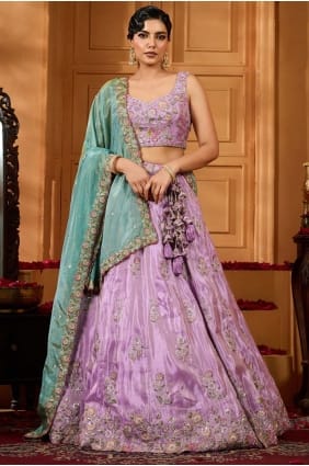 Lehenga Choli en satin brodé lavande LC8807