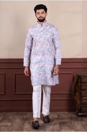 Lavender Men Kurta in Linen with Digital print KURR480