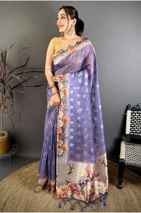Sari lavande en coton imprimé SR30063