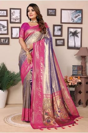 sari lavande en tissage de soie banarasi SR28339
