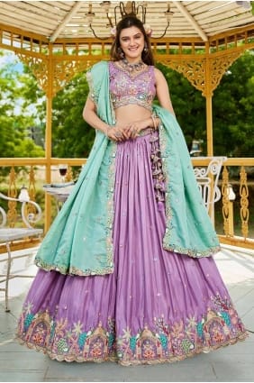 Lehenga choli brodé en satin lavande avec dupatta LC8486