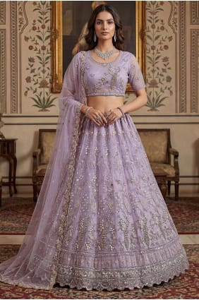 Lehenga Choli de mariage en tulle lavande brodé LC8935