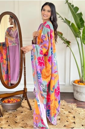 salwar kameez brodé lavande en viscose SK155170