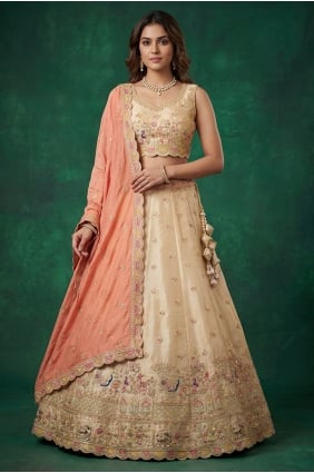 Tissu brodé Lehenga Choli à Chiku avec Dupatta LC9189