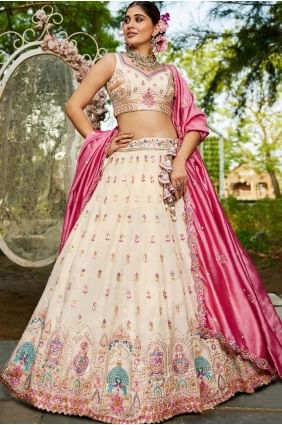 Lehenga choli crème avec tissu brodé LC8602