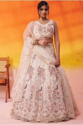 Lehenga Choli crème en tissu avec broderies LC8850