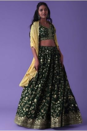Lehenga Choli en georgette à paillettes en vert LC8584