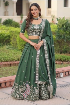 Lehenga Choli vert en soie avec dupatta LC9016