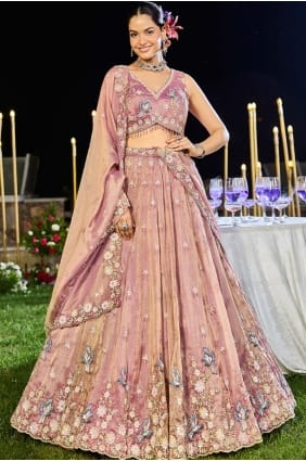 Lehenga Choli en tissu brodé lavande LC8731