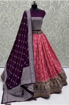 Lehenga choli brodé en georgette rose avec dupatta LC8663