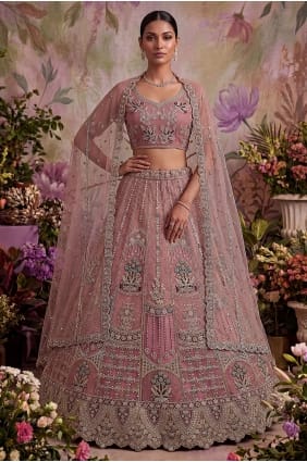 Lehenga choli en tulle rose avec dentelle LC9027