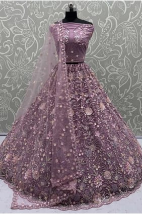 Lehenga Choli en filet brodé violet LC8799