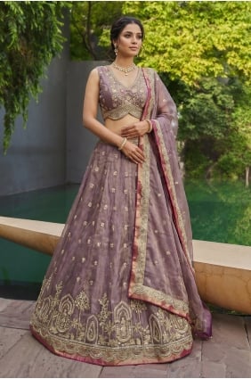 Lehenga Choli or rose avec tissu brodé LC9162