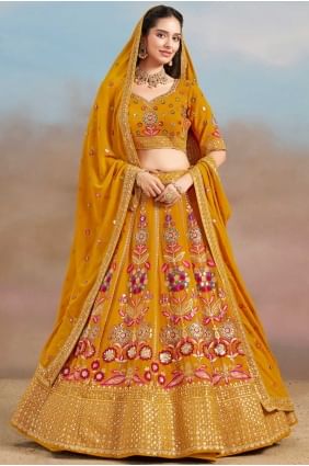 Lehenga Choli en georgette à paillettes en jaune LC8563