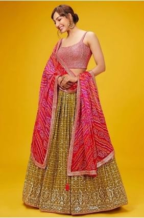 Lehenga Choli en georgette à paillettes en jaune LC8575