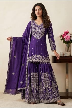 Ensemble Lehenga violet en soie à paillettes avec Dupatta LS100