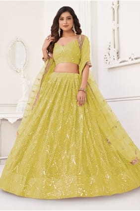 Lehenga Choli en résille citron avec fil LC8919