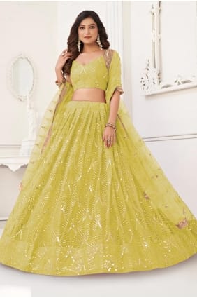 Lehenga Choli en filet de fil jaune citron LC8959