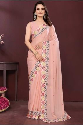 Sari en georgette tissée rose clair SR28828