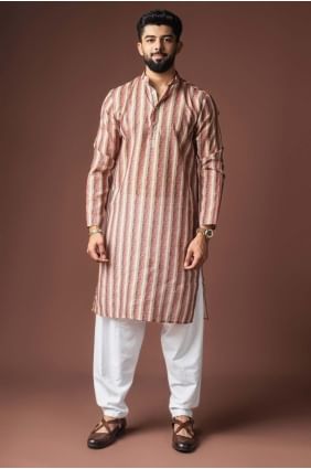 Kurta crème pour homme en lin avec imprimé numérique KURR592