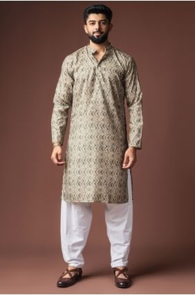 Kurta en lin pour hommes en vert Mehandi avec impression numérique KURR583