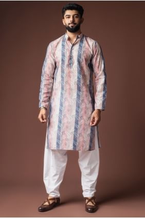 Kurta multicolore pour homme en lin imprimé numérique KURR577
