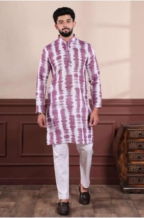 linen men kurta in wine with digital print KURR487