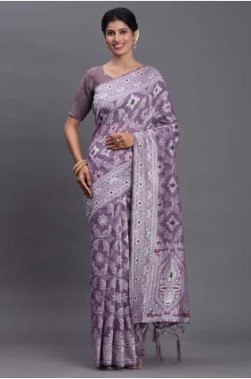 Sari en lin tissé violet SR29007