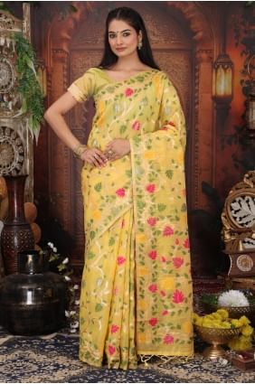 Sari en lin jaune tissé SR28989