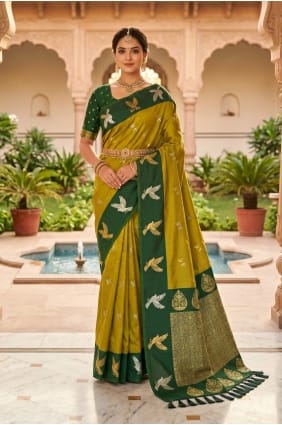 Sari en soie brodé à Mahendi SR30204