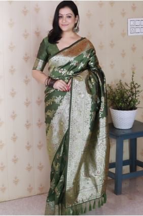 Saree en soie Mahendi Banarasi avec tissage SR28979