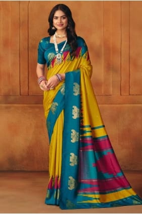 Sari jaune imprimé du Manipur SR29744