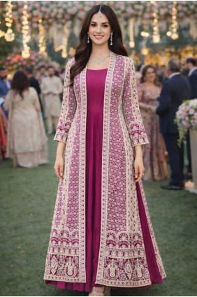 Robe brodée en mousseline de soie bordeaux GW1258