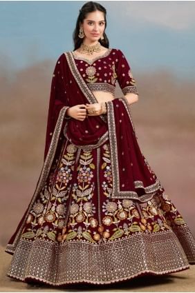Lehenga Choli à paillettes en georgette marron LC8561