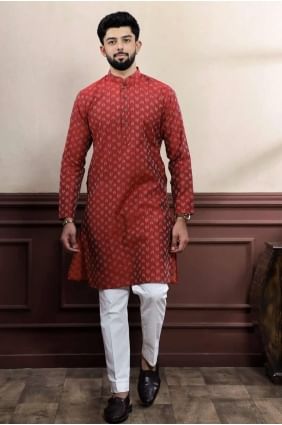 Marron Hommes Kurta avec tissage de coton KURR502