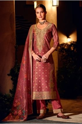 Salwar Kameez marron à tissage scintillant avec dupatta SK155805