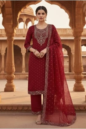 Salwar Kameez marron Zardosi en coton SK15666