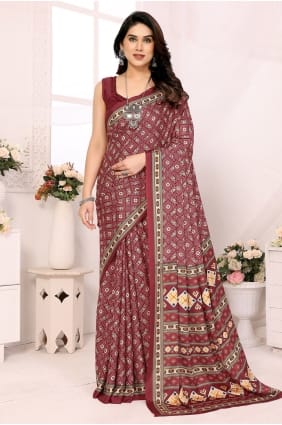 Printed Silk Maroon Saree with Blouse SR29994