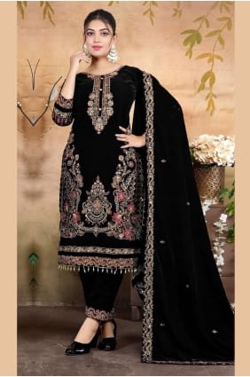 Salwar Kameez en velours bordeaux à paillettes pour l'Aïd SK155982