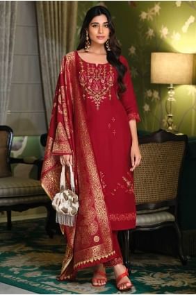 Salwar Kameez marron en viscose tissée avec dupatta SK155810