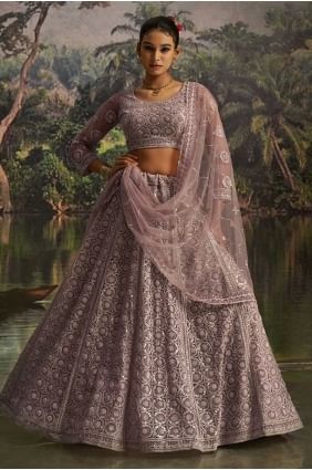 Lehenga choli mauve en filet doux brodé avec dupatta LC8690