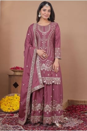 Ensemble palazzo mauve en crêpe à sequins PZ4350