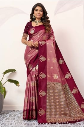 Sari mauve en soie tissée SR29656