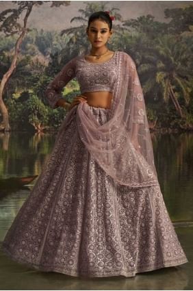 Lehenga choli mauve en tissage de filet doux avec dupatta LC8639
