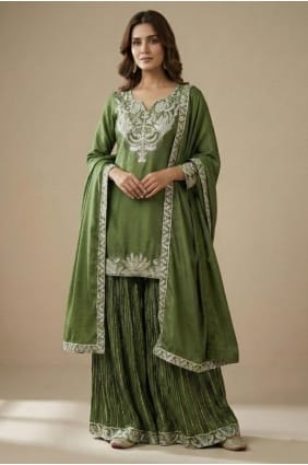 Ensemble Patiala vert Mehendi en soie à sequins PZ4257