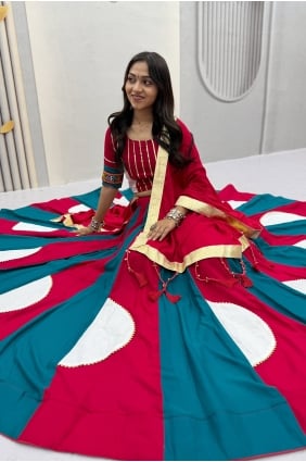 Lehenga Choli multicolore en coton avec miroir LC9257