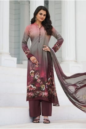 Salwar Kameez en crêpe imprimé numérique multicolore SK156068