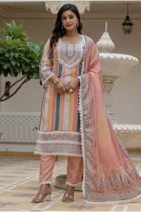 Salwar Kameez multicolore avec broderies en rayonne SK155840
