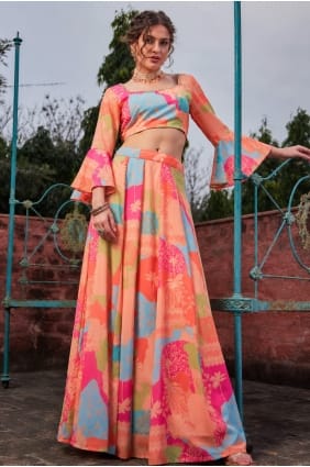Lehenga Choli en georgette multicolore imprimée LC9063