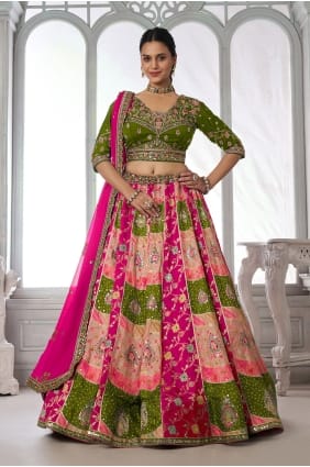 Lehenga Choli en mousseline Chinon multicolore avec dupatta LC9117
